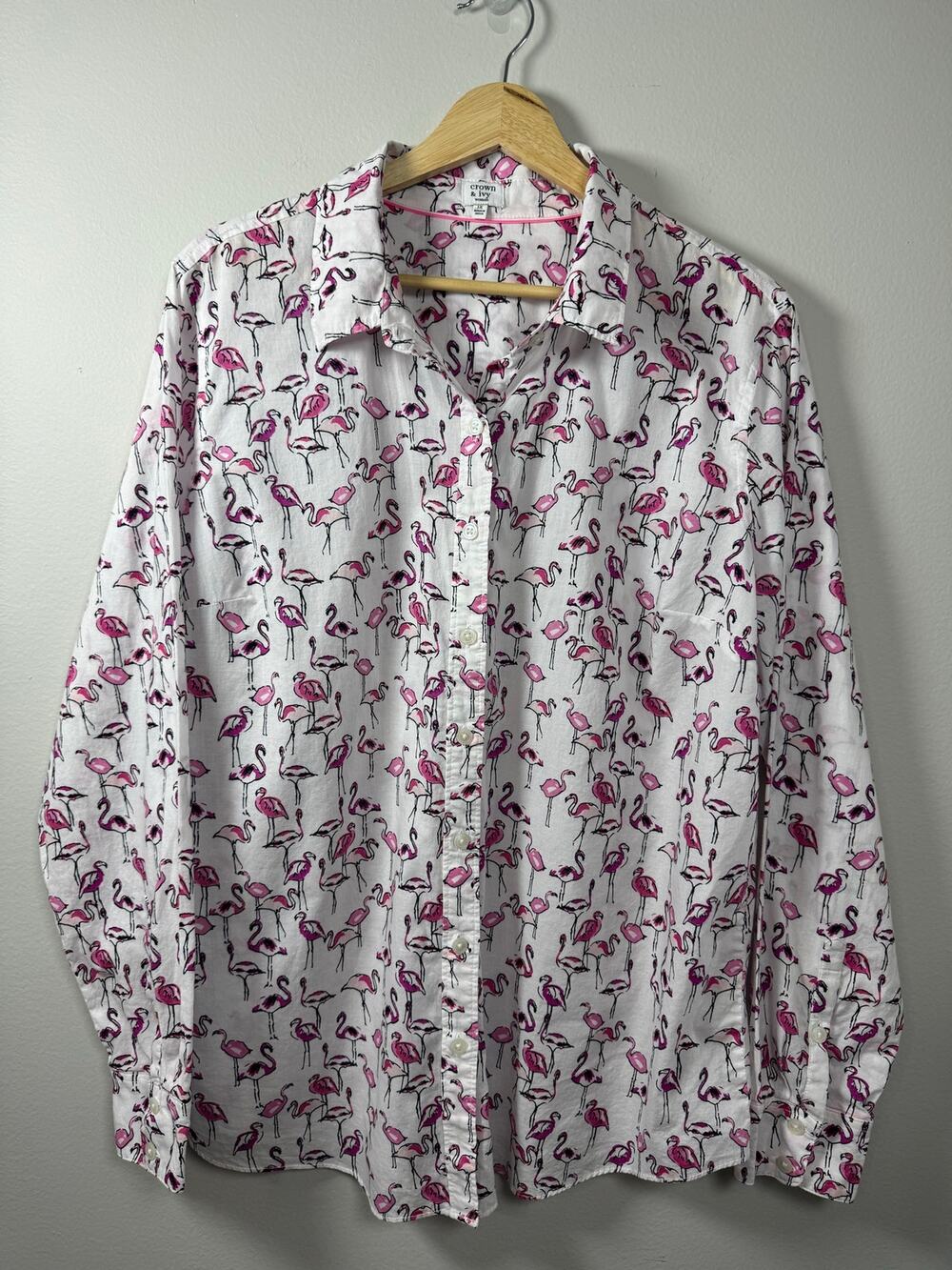 Crown Ivy Flamingo Shirt 1X Cotton Button Down Novelty Preppy Beach